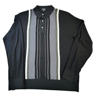 Todd Snyder Men XL Silk Cotton Long Sleeve Polo Sweater Black‎ Vertical Stripe